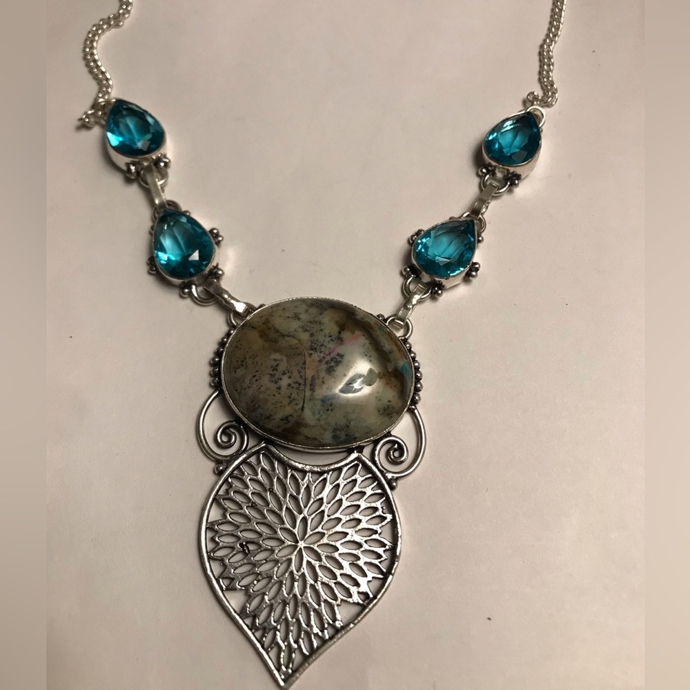 Blue Topaz Stamped 925 Sterling Silver Necklace
